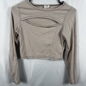 Cotton On Taupe Cut Out Cropped Long Sleeve Top